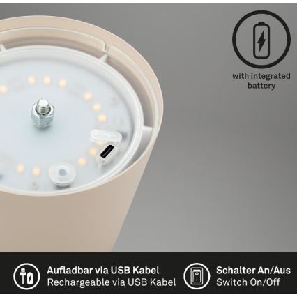 Briloner 7508011 - LED Dimmable rechargeable outdoor table lamp 2in1 LED/2,5W/5V IP44 beige