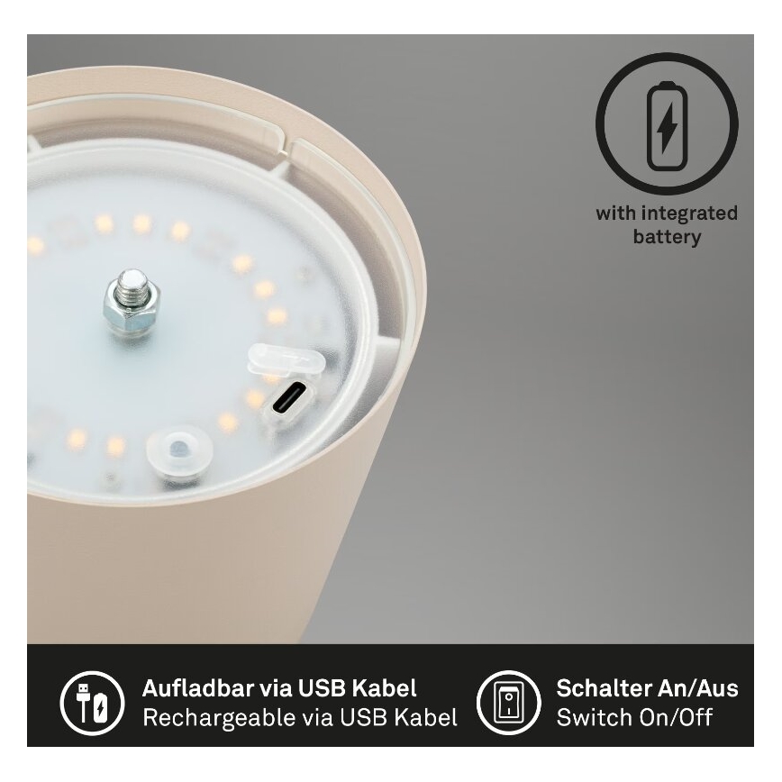 Briloner 7508011 - LED Dimmable rechargeable outdoor table lamp 2in1 LED/2,5W/5V IP44 beige