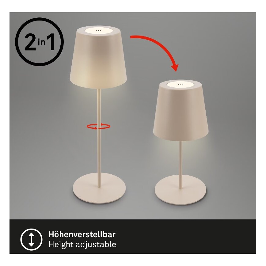 Briloner 7508011 - LED Dimmable rechargeable outdoor table lamp 2in1 LED/2,5W/5V IP44 beige