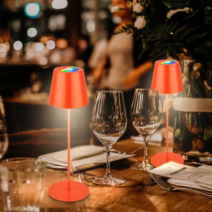 Briloner 7510012 - CALIDA LED RGBW Dimmable Rechargeable Outdoor Table Lamp LED/2.5W/5V IP44 1200 mAh Orange