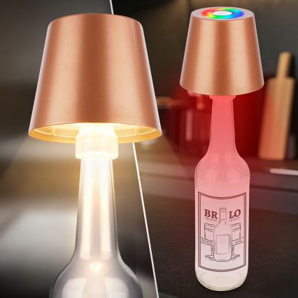 Briloner 7510013 - CALIDA LED RGBW Dimmable Rechargeable Outdoor Table Lamp, 2.5W LED / 5V, IP44, 1200 mAh, Bronze