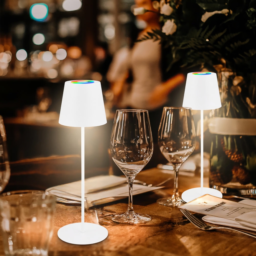 Briloner 7510016 - CALIDA LED RGBW Dimmable Outdoor Rechargeable Table Lamp, LED 2.5W/5V, IP44, 1200 mAh, White