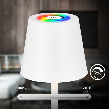 Briloner 7517016 - CILANO LED RGBW Dimmable Rechargeable Outdoor Table Lamp LED/3W/5V IP44 2000 mAh White