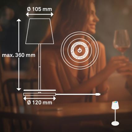 Briloner 7517016 - CILANO LED RGBW Dimmable Rechargeable Outdoor Table Lamp LED/3W/5V IP44 2000 mAh White