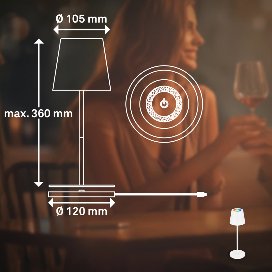 Briloner 7517016 - CILANO LED RGBW Dimmable Rechargeable Outdoor Table Lamp LED/3W/5V IP44 2000 mAh White