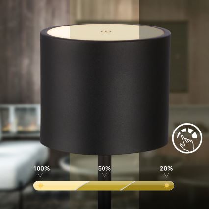 Briloner 7521015 - SIGO LED Dimmable Outdoor Rechargeable Table Lamp, LED 2.5W/5V, IP44, 2600 mAh, Black