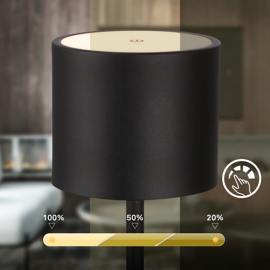 Briloner 7521015 - SIGO LED Dimmable Outdoor Rechargeable Table Lamp, LED 2.5W/5V, IP44, 2600 mAh, Black