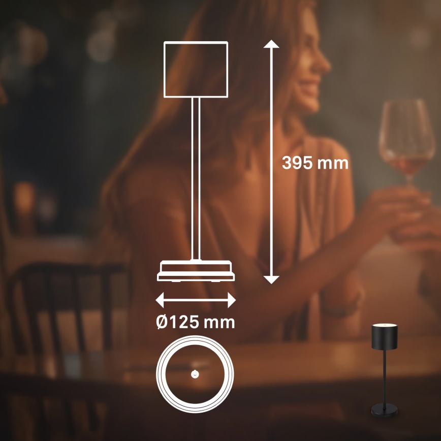 Briloner 7521015 - SIGO LED Dimmable Outdoor Rechargeable Table Lamp, LED 2.5W/5V, IP44, 2600 mAh, Black