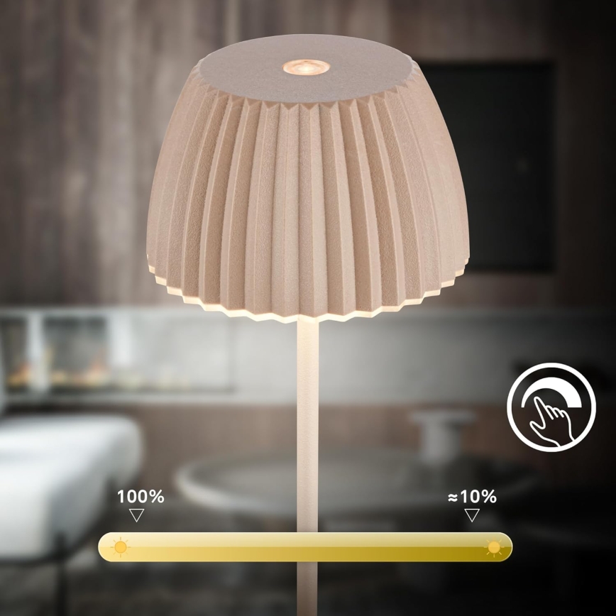 Briloner 7552-011 - Dimmable Rechargeable Touch Mini LED Outdoor Table Lamp, 1.5W/5V, IP44, 1800 mAh, Beige