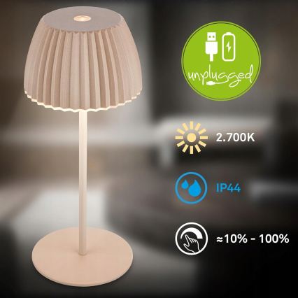 Briloner 7552-011 - Dimmable Rechargeable Touch Mini LED Outdoor Table Lamp, 1.5W/5V, IP44, 1800 mAh, Beige