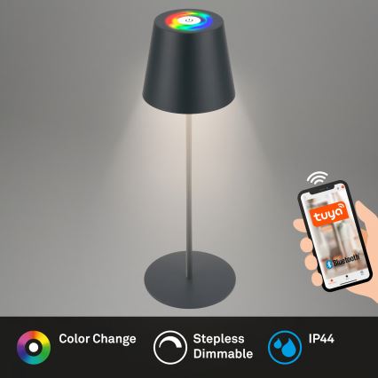 Briloner 7559015 - COLORIS LED RGB Dimmable Rechargeable Outdoor Table Lamp LED/3,5W/5V IP44 2000 mAh Anthracite Wi-Fi Tuya