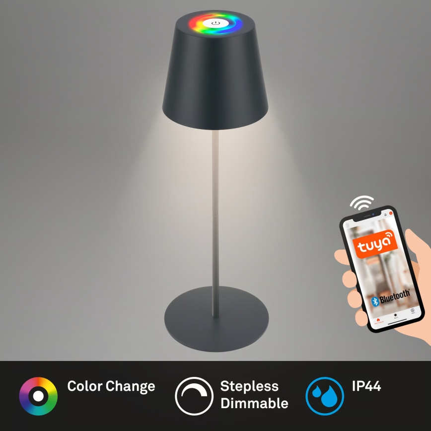 Briloner 7559015 - COLORIS LED RGB Dimmable Rechargeable Outdoor Table Lamp LED/3,5W/5V IP44 2000 mAh Anthracite Wi-Fi Tuya