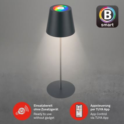 Briloner 7559015 - COLORIS LED RGB Dimmable Rechargeable Outdoor Table Lamp LED/3,5W/5V IP44 2000 mAh Anthracite Wi-Fi Tuya