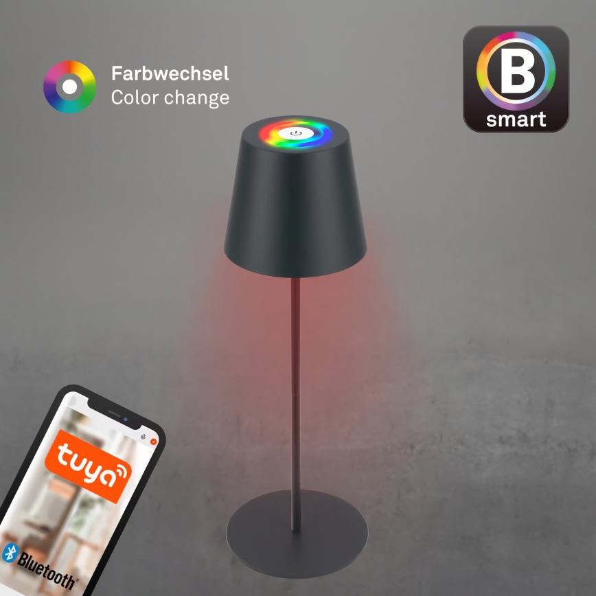 Briloner 7559015 - COLORIS LED RGB Dimmable Rechargeable Outdoor Table Lamp LED/3,5W/5V IP44 2000 mAh Anthracite Wi-Fi Tuya