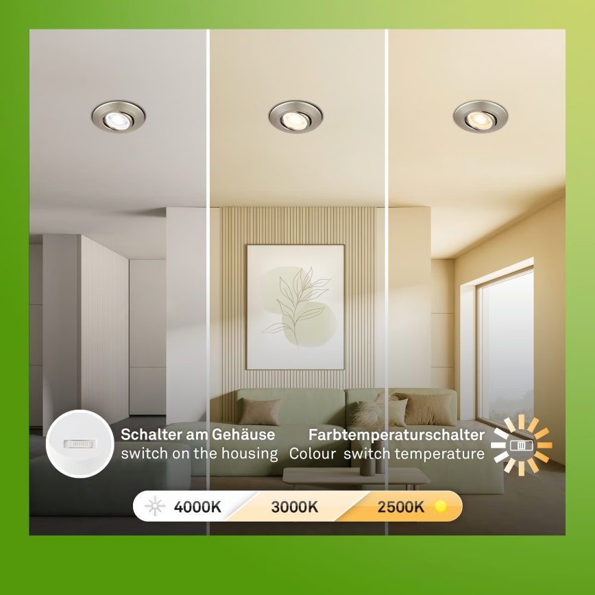 Briloner 7586032 - Set of 3 KLIRA LED bathroom recessed downlights LED/4.9W/230V 2500/3000/4000K IP23 matte chrome