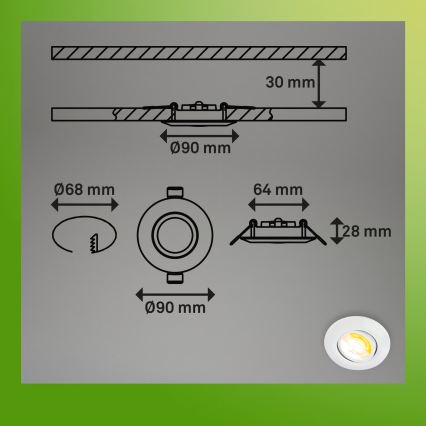 Briloner 7586036 - Set of 3 KLIRA bathroom recessed LED downlights, 4.9W/230V, 2500/3000/4000K, IP23, white