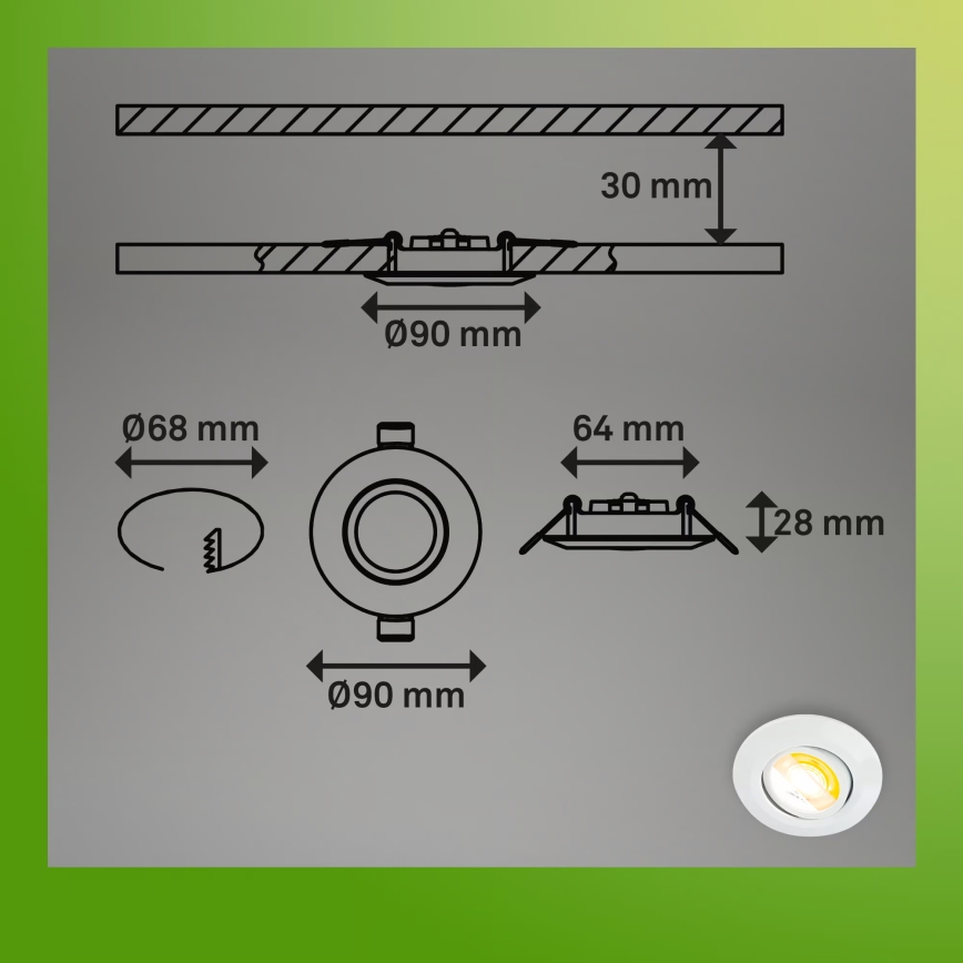 Briloner 7586036 - Set of 3 KLIRA bathroom recessed LED downlights, 4.9W/230V, 2500/3000/4000K, IP23, white