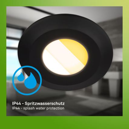 Briloner 7588035 - 3-piece KLIRA LED bathroom recessed downlight set, 4.9W, 230V, switchable 2500/3000/4000K, IP44, black