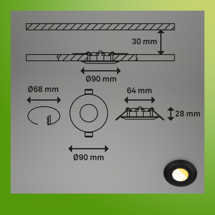 Briloner 7588035 - 3-piece KLIRA LED bathroom recessed downlight set, 4.9W, 230V, switchable 2500/3000/4000K, IP44, black