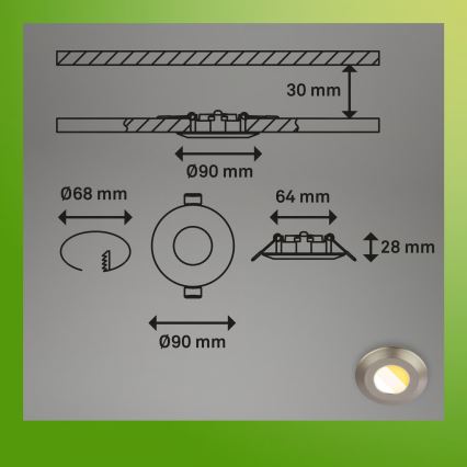 Briloner 7589032 - Set of 3 Dimmable LED Bathroom Recessed Ceiling Lights KLIRA LED/4.9W/230V IP44 Matte Chrome