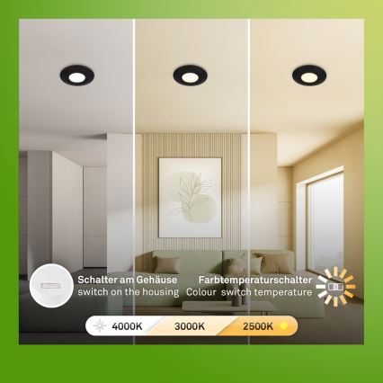 Briloner 7589035 - SET 3xLED Dimmable bathroom recessed downlight KLIRA LED/4,9W/230V 2500/3000/4000K IP44 black