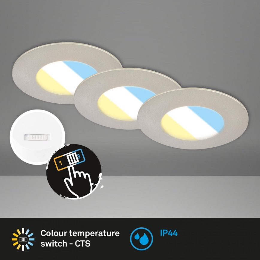 Briloner 7598032 - SET 3x LED Bathroom recessed light LED/4,9W/230V IP44 2700/4000/6500K matte chrome