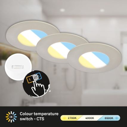 Briloner 7598032 - SET 3x LED Bathroom recessed light LED/4,9W/230V IP44 2700/4000/6500K matte chrome