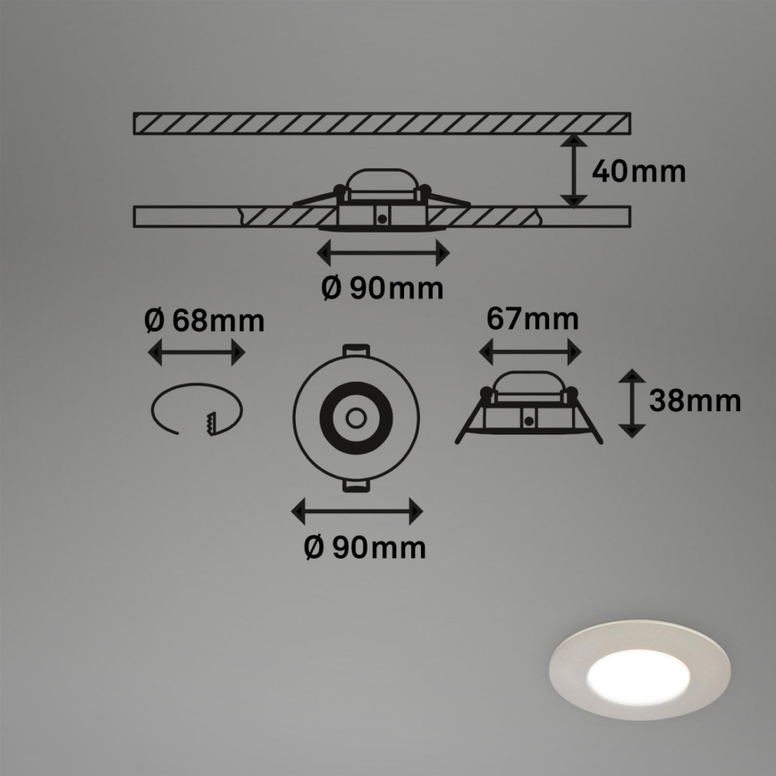 Briloner 7598032 - SET 3x LED Bathroom recessed light LED/4,9W/230V IP44 2700/4000/6500K matte chrome