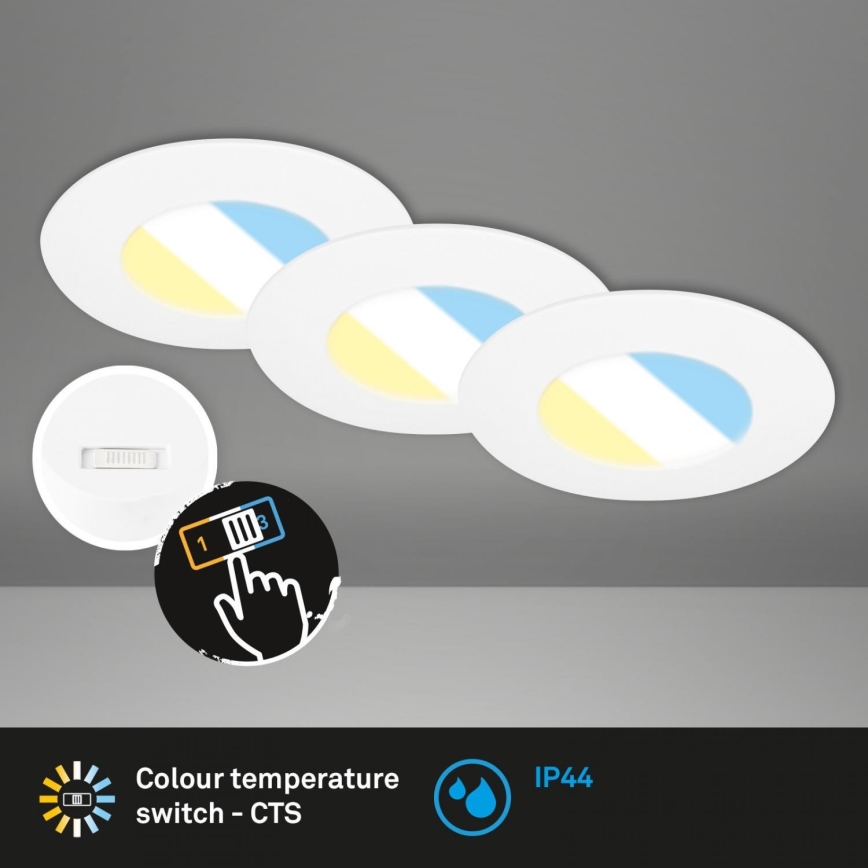 Briloner 7598036 - SET 3x LED Bathroom recessed light LED/4,9W/230V IP44 2700/4000/6500K white