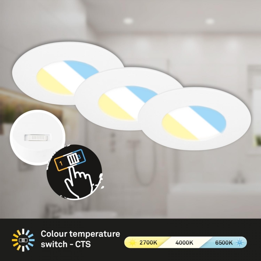 Briloner 7598036 - SET 3x LED Bathroom recessed light LED/4,9W/230V IP44 2700/4000/6500K white
