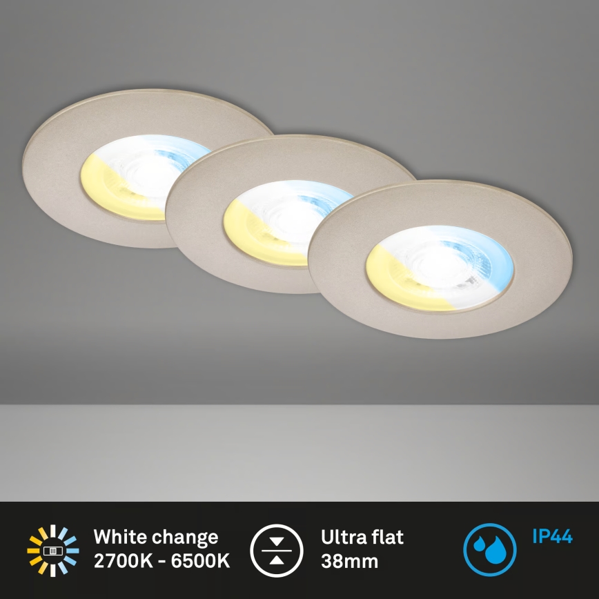 Briloner 7605032 - Set of 3 LED bathroom recessed downlights LED/4.9W/230V 2700/4000/6500K IP44 matte chrome