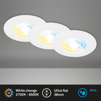 Briloner 7605036 - Set of 3 LED Bathroom Recessed Ceiling Lights, 3xLED/4.9W/230V, IP44, White