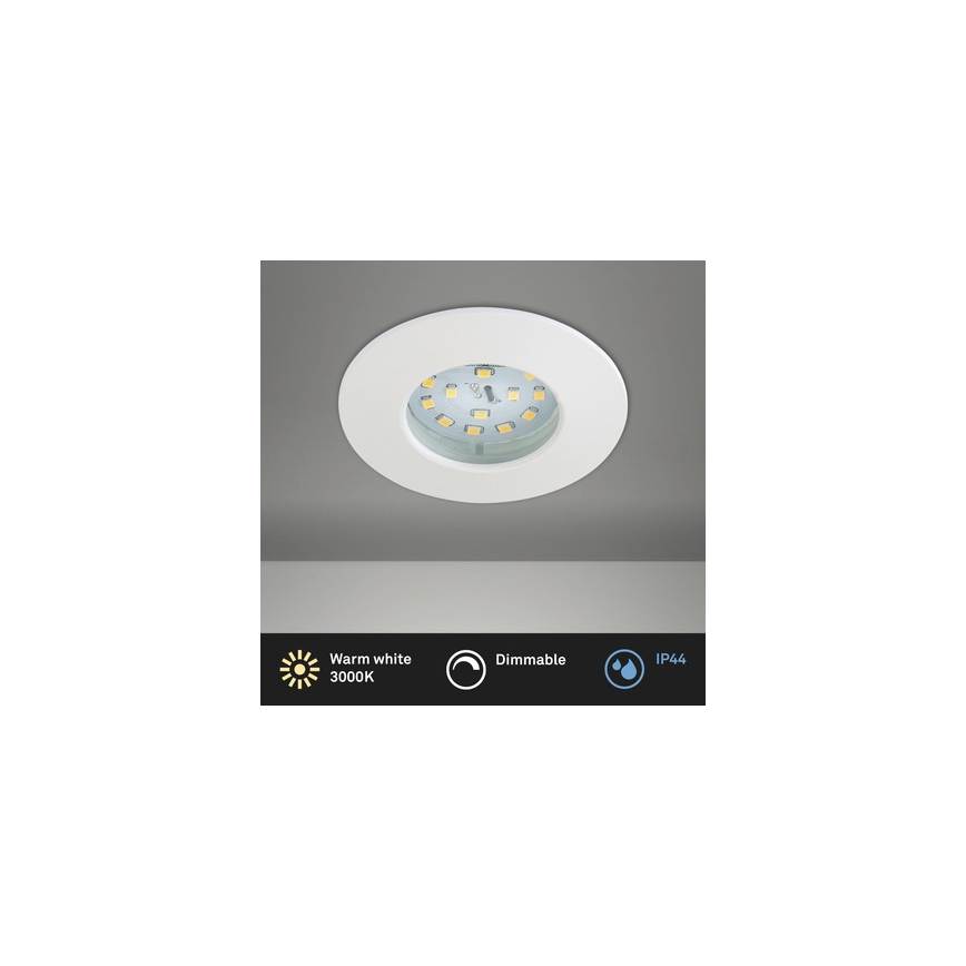 Briloner 8316-016 - Dimmable recessed bathroom LED ceiling light, 5.5W / 230V, IP44, white