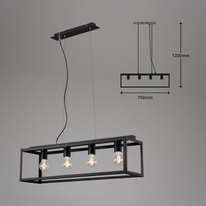 Briloner - Chandelier on a string BLACK STEEL 4xE27/40W/230V