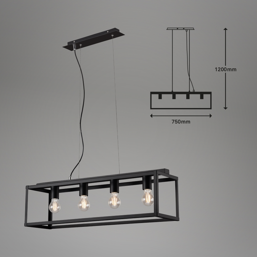 Briloner - Chandelier on a string BLACK STEEL 4xE27/40W/230V
