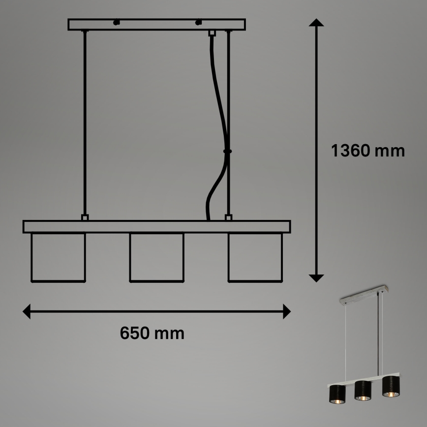 Briloner - Chandelier on a string LURI 3xE14/25W/230V rubber tree