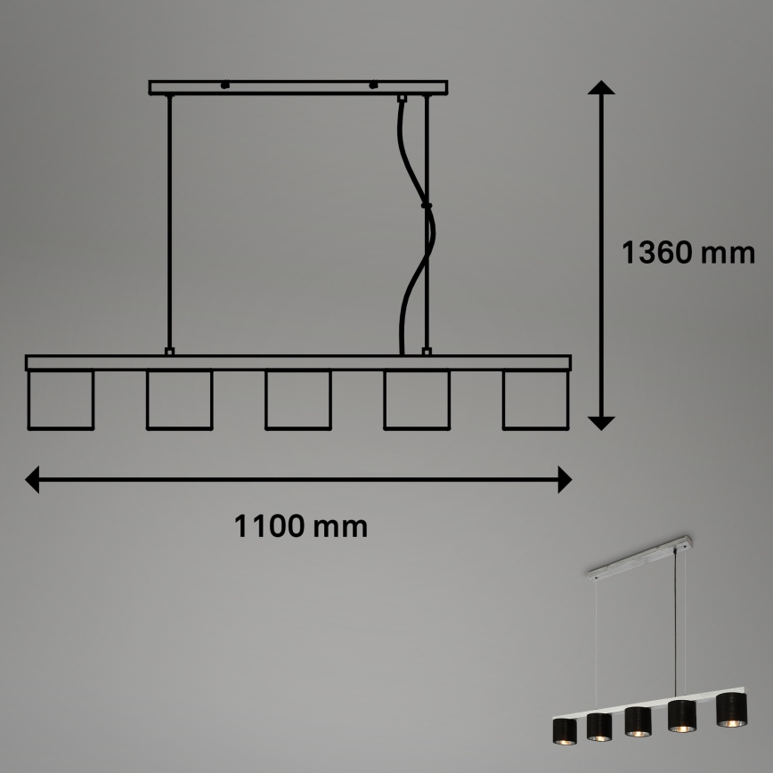 Briloner - Chandelier on a string LURI 5xE14/25W/230V rubber tree