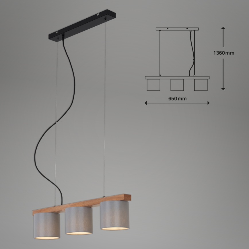 Briloner - Chandelier on a string RHON 3xE14/25W/230V rubber tree
