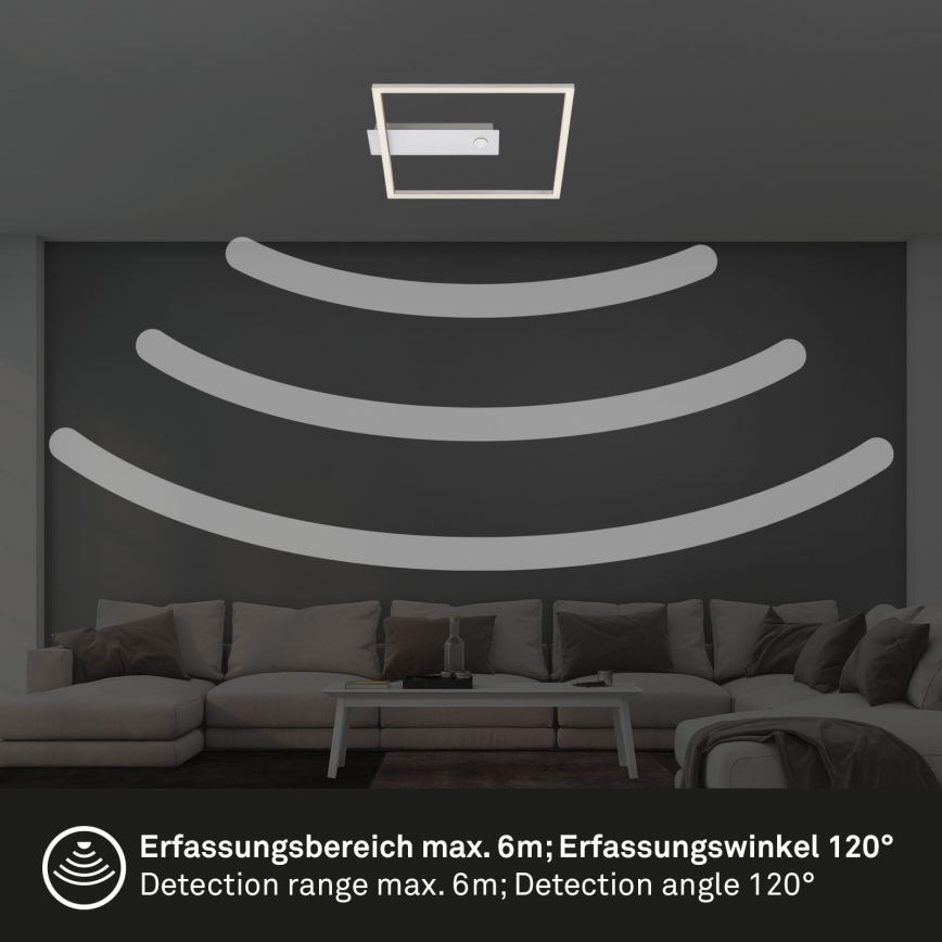 Briloner - LED ceiling light with motion and dusk sensor FRAME LED/14W/230V 3000K 30x32 cm matte chrome