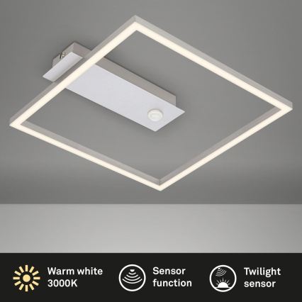 Briloner - LED ceiling light with motion and dusk sensor FRAME LED/14W/230V 3000K 30x32 cm matte chrome