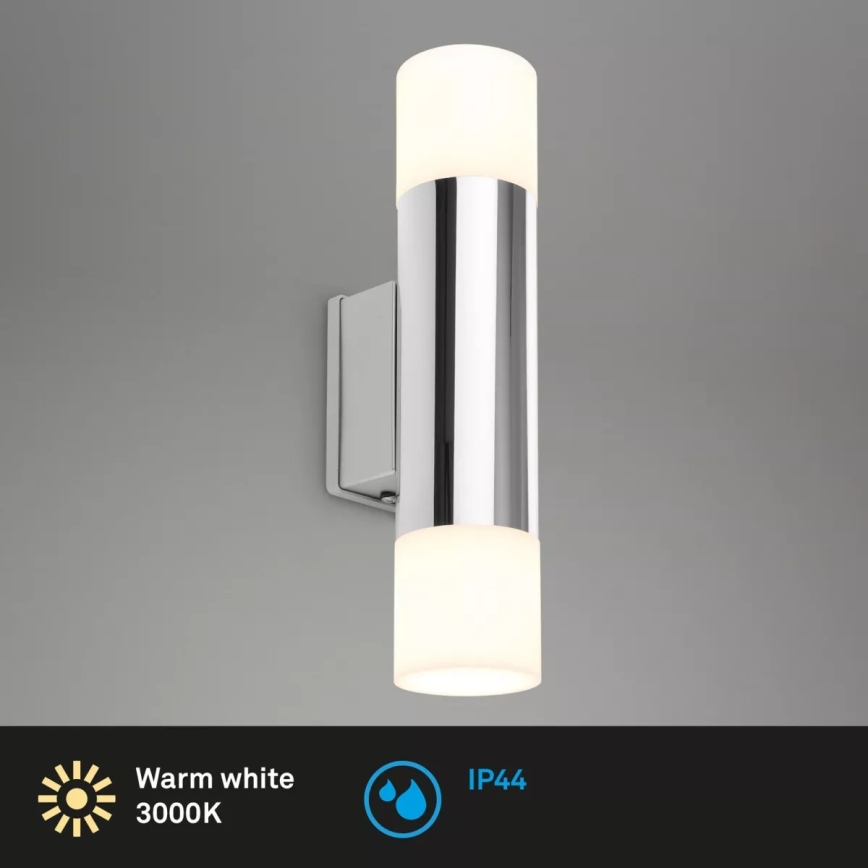 Briloner - LED Bathroom Wall Light, 2 x GU10 / 4.8W / 230V, IP44, 3000K, Polished Chrome
