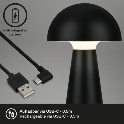 Briloner - LED Dimmable Rechargeable Touch-Sensitive Outdoor Table Lamp LED/2,6W/5V 3000K IP44 2000 mAh Black
