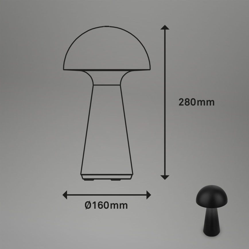 Briloner - LED Dimmable Rechargeable Touch-Sensitive Outdoor Table Lamp LED/2,6W/5V 3000K IP44 2000 mAh Black