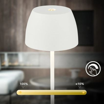 Briloner - MINI LED Dimmable Rechargeable Touch Outdoor Table Lamp, 2.5W/5V, IP44, 1800 mAh, White