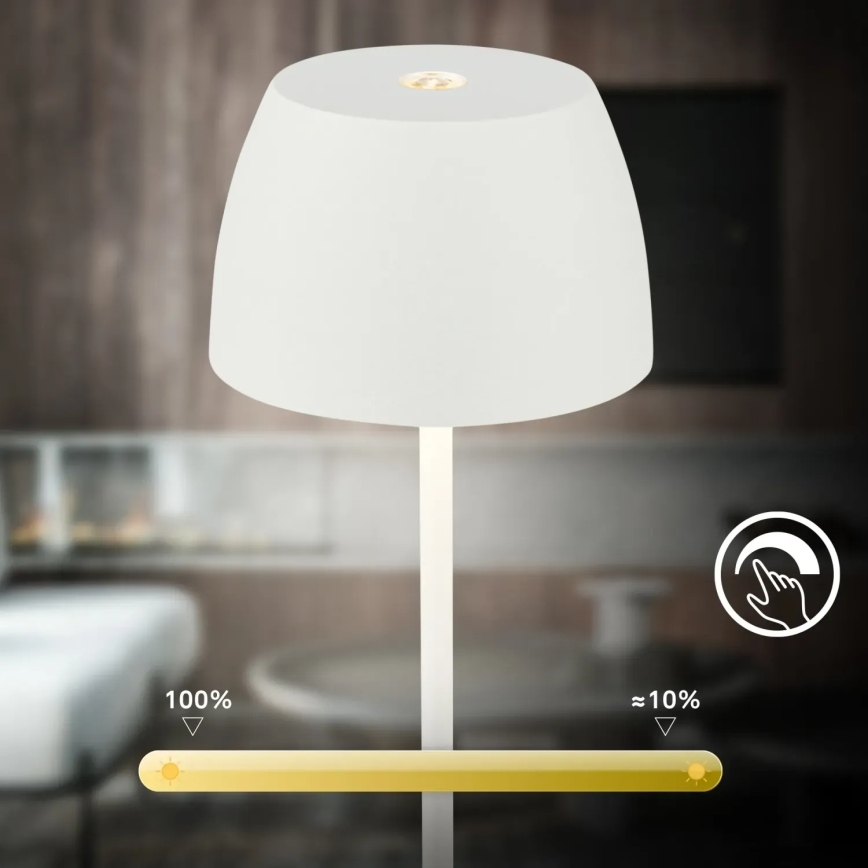 Briloner - MINI LED Dimmable Rechargeable Touch Outdoor Table Lamp, 2.5W/5V, IP44, 1800 mAh, White