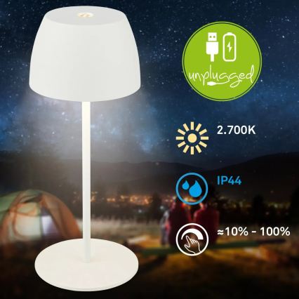 Briloner - MINI LED Dimmable Rechargeable Touch Outdoor Table Lamp, 2.5W/5V, IP44, 1800 mAh, White