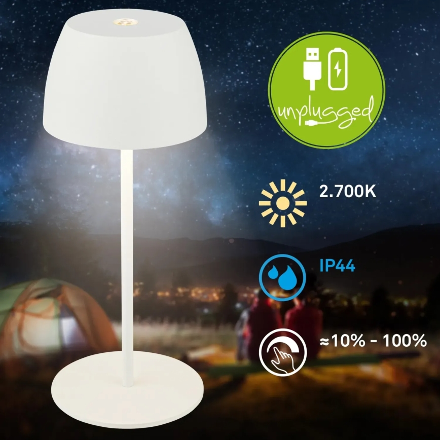 Briloner - MINI LED Dimmable Rechargeable Touch Outdoor Table Lamp, 2.5W/5V, IP44, 1800 mAh, White