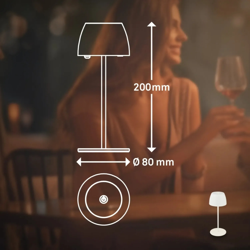 Briloner - MINI LED Dimmable Rechargeable Touch Outdoor Table Lamp, 2.5W/5V, IP44, 1800 mAh, White