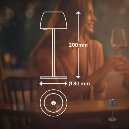 Briloner - Dimmable rechargeable touch-operated outdoor LED table lamp MINI LED/2,5W/5V IP44 1800 mAh anthracite
