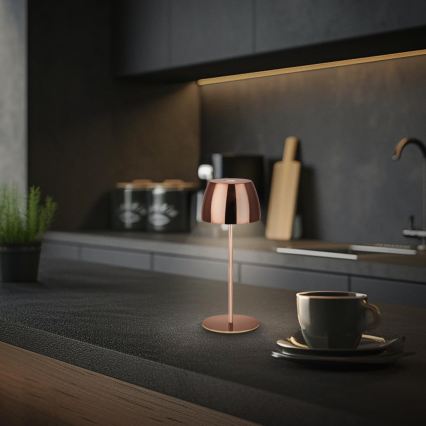 Briloner - MINI LED Rechargeable Dimmable Touch Outdoor Table Lamp, LED/2.5W/5V, IP44, 1800 mAh, Copper